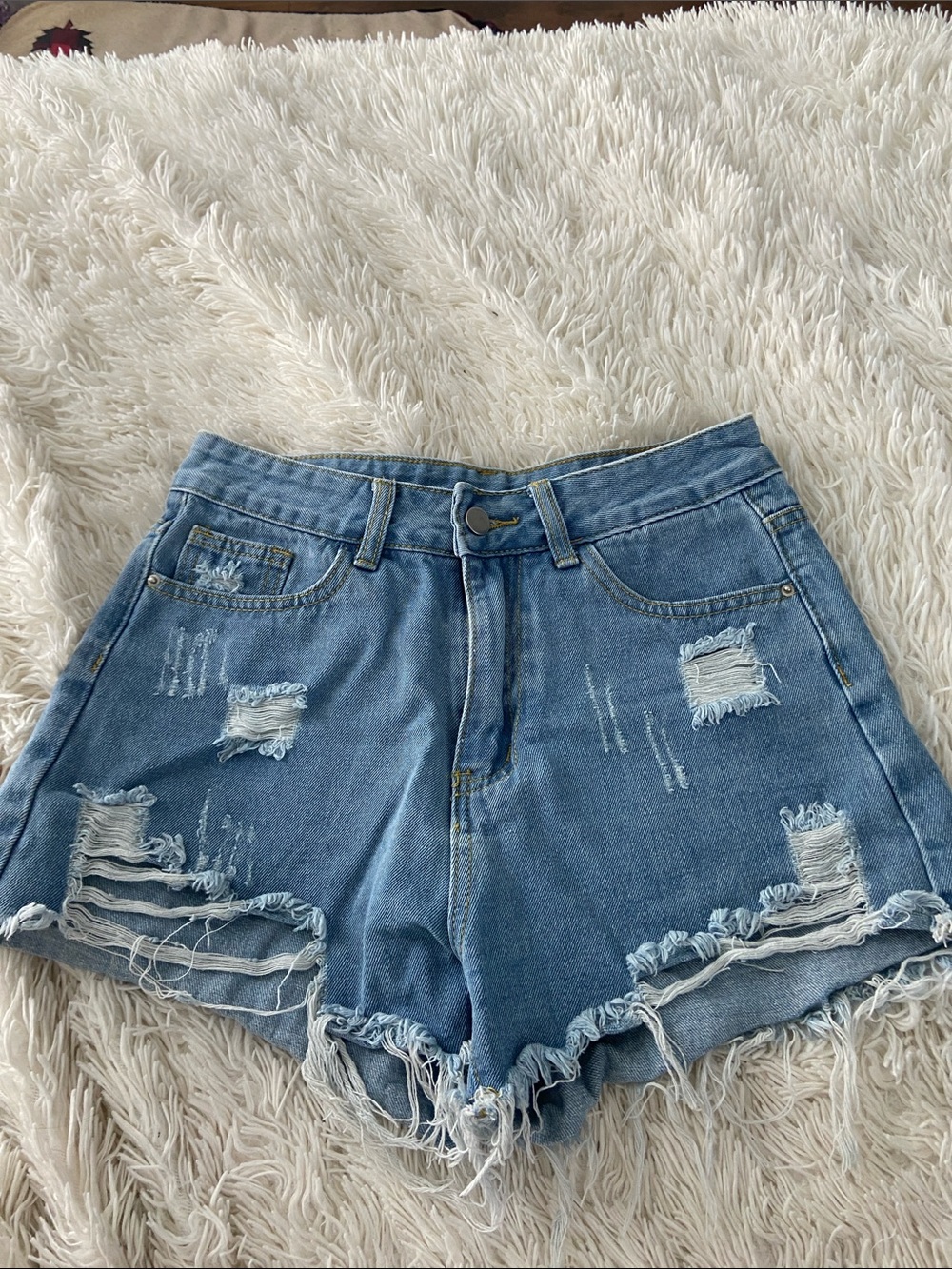 SHEIN Light Blue Distressed High-Rise Denim Shorts